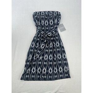 NWT Athleta Ikat Strapless Anywhere Dress Navy Blue White Built In Bra Size 2